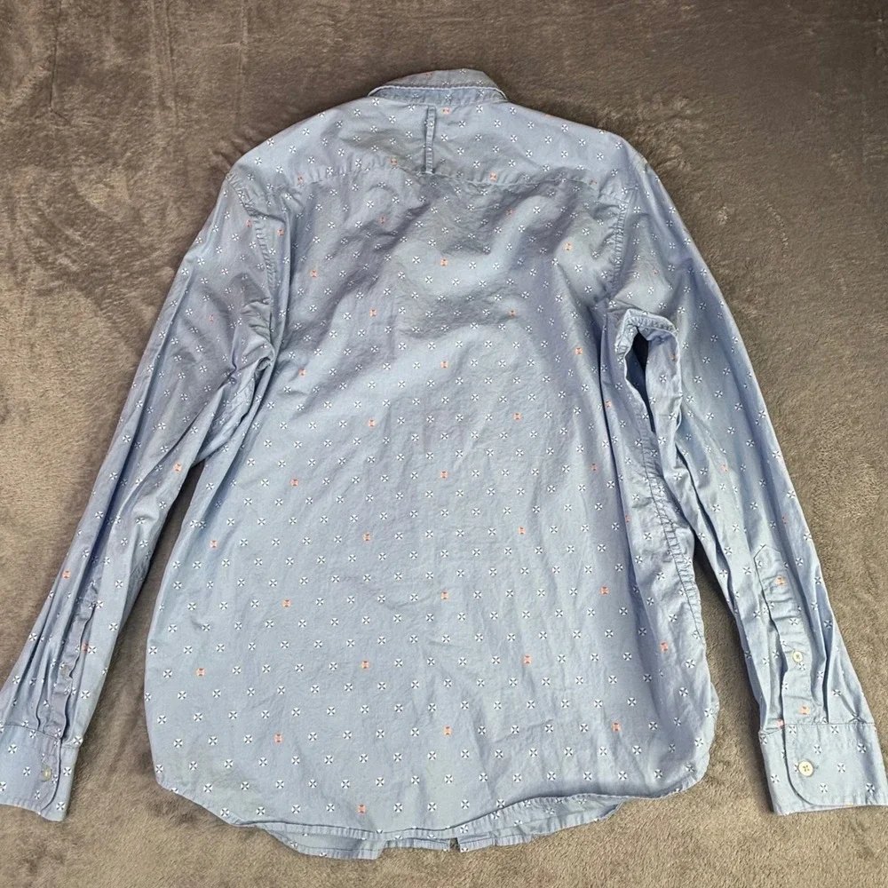 Banana Republic Button Down Mens Large Blue Lifebuoy Nautical Slim Luxe Poplin